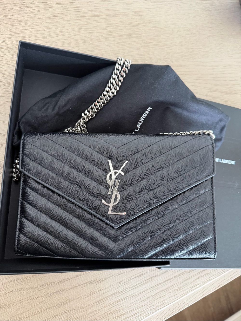 Saint Laurent Classic Cassandre Chain Wallet - Black with Silver Hardware